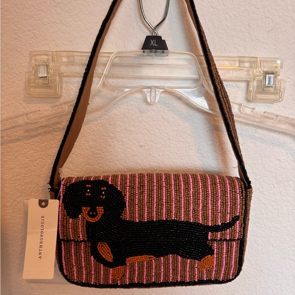 Anthropologie Beaded Dachshund Shoulder Bag